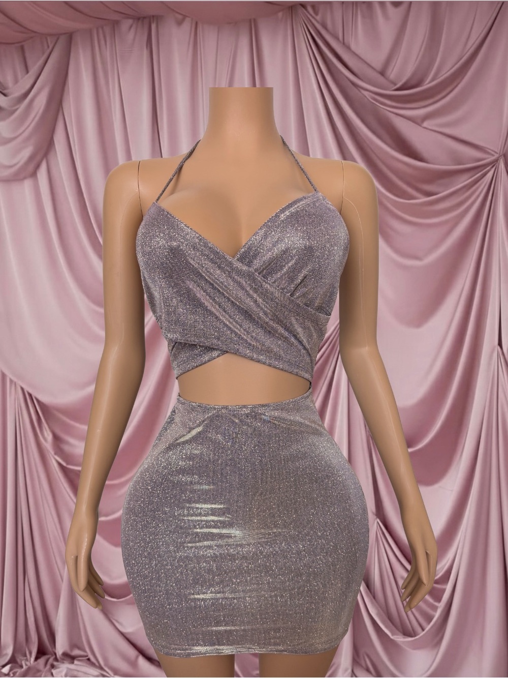 Shimmer Sparkly Halter Mini Dress
